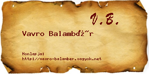 Vavro Balambér névjegykártya